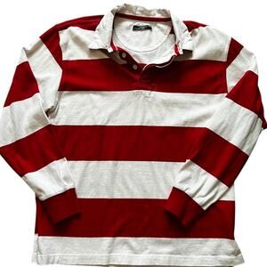 James & Nicholson Men's Striped Rugby Polo Red White Size Large Preppy Active